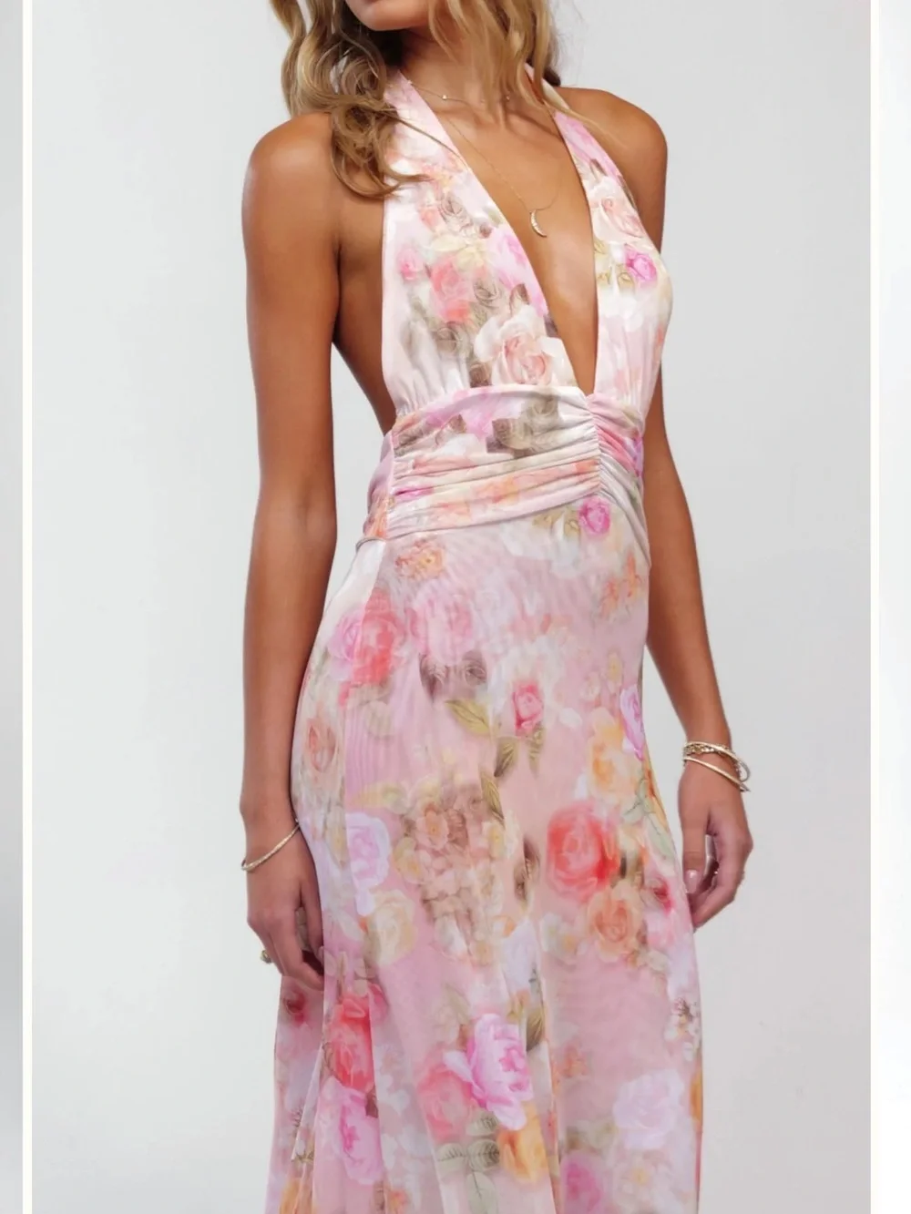 (Never Worn) RESA Pink Floral Halter Maxi Gown